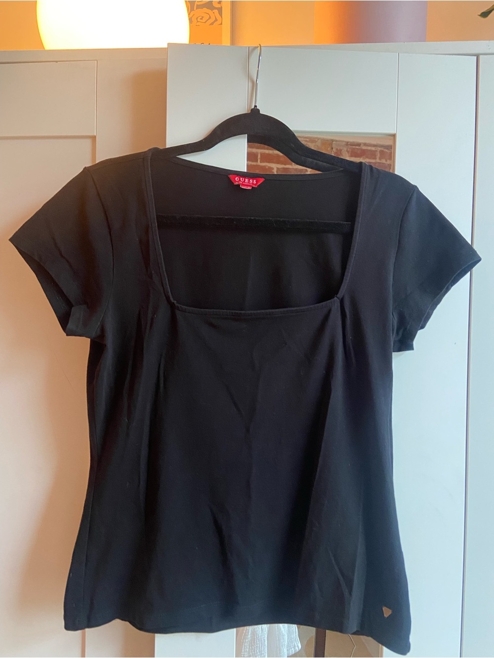GUESS Black Square-Neck Short Sleeve Tee